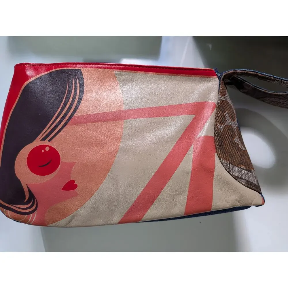 Vintage Y2K Custo Barcelona Graphic Art Leather Denim Handbag